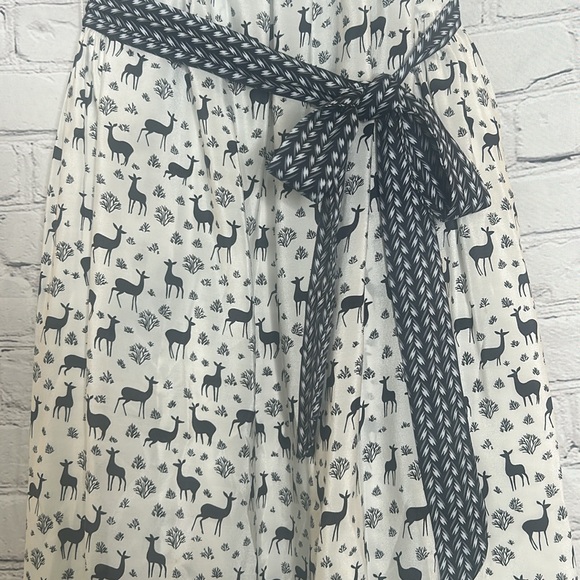 Anna Sui White Blue Strapless Deer Print Belted Silk Dress Size 4 - Picture 4 of 10